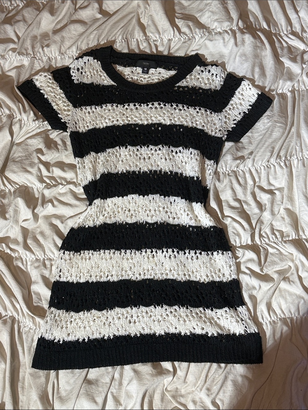 Mossimo Supply Co. Black and White Striped Crochet Mini Dress